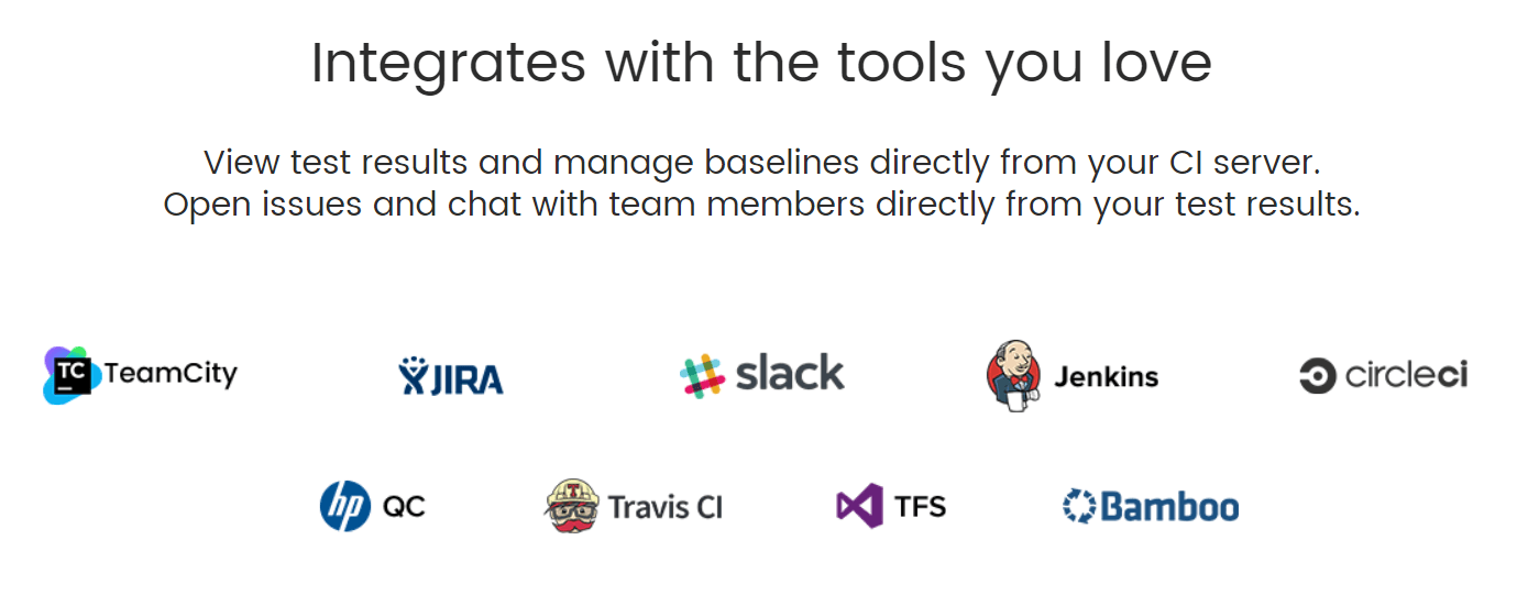 applitools can be integrated to different tools