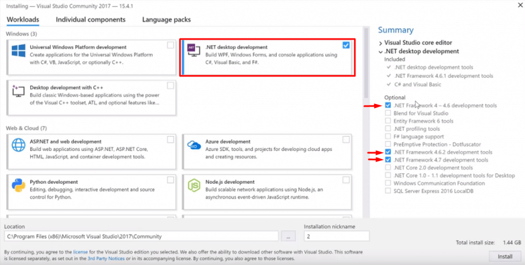 visual studio needs .NET components to install