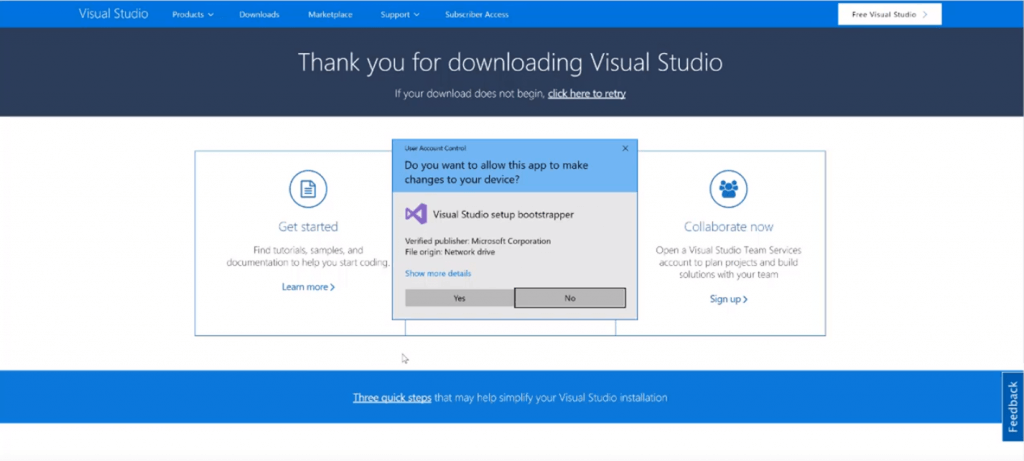 install visual studio screenshot