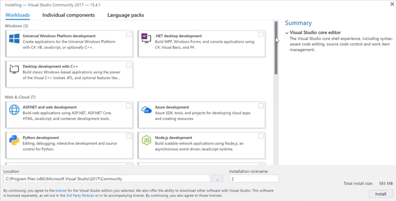 visual studio installation components - Ultimate QA