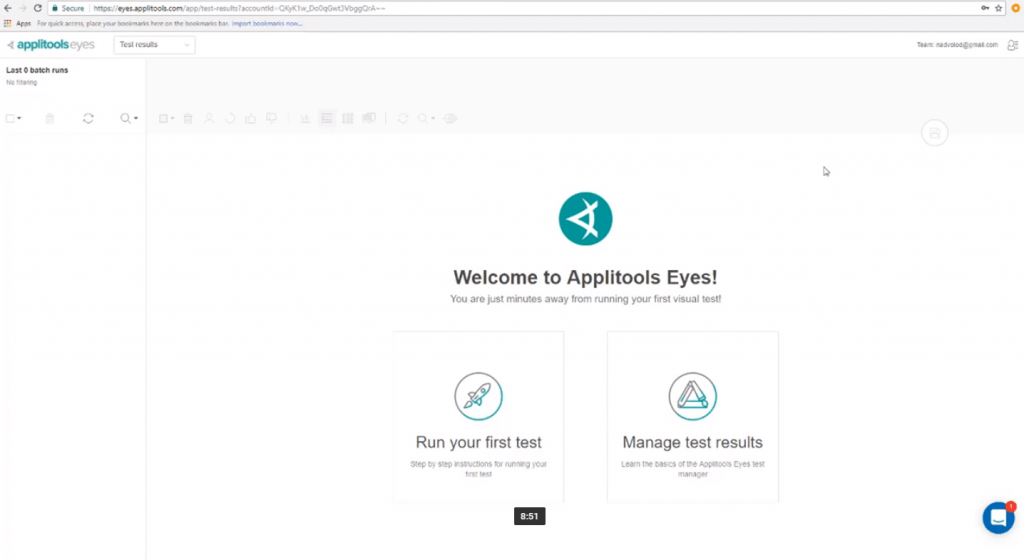 applitools welcome page