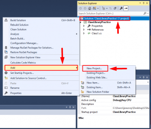 adding a new project from a solution on Visual Studio