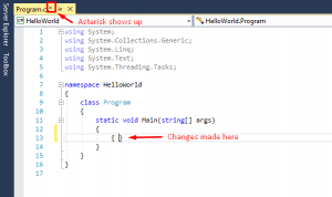 asterisk symbol in visual studio means need to save