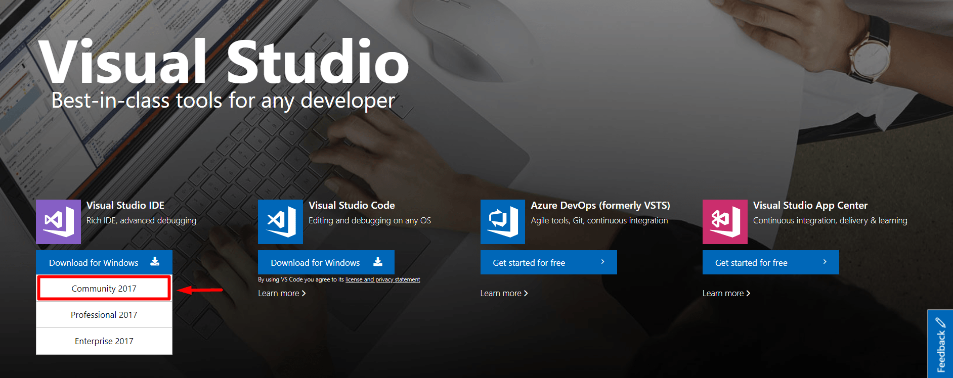 visual studio community edition download page
