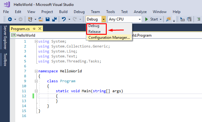 locating debug and release buttons in visual studio