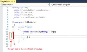 track changes shown by green bar in visual studio