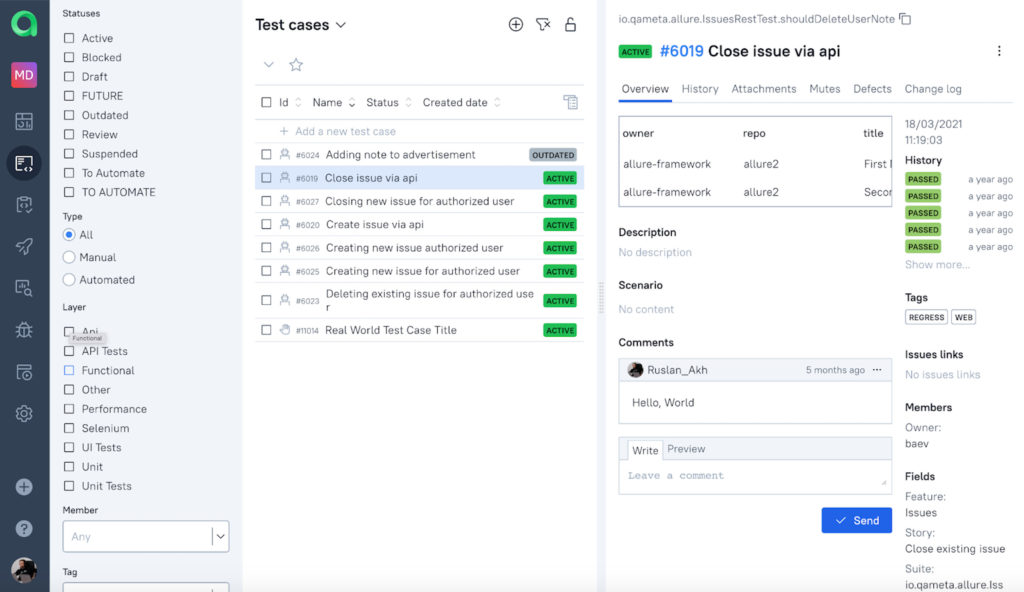 test case grouping and filtering on Allure TestOps
