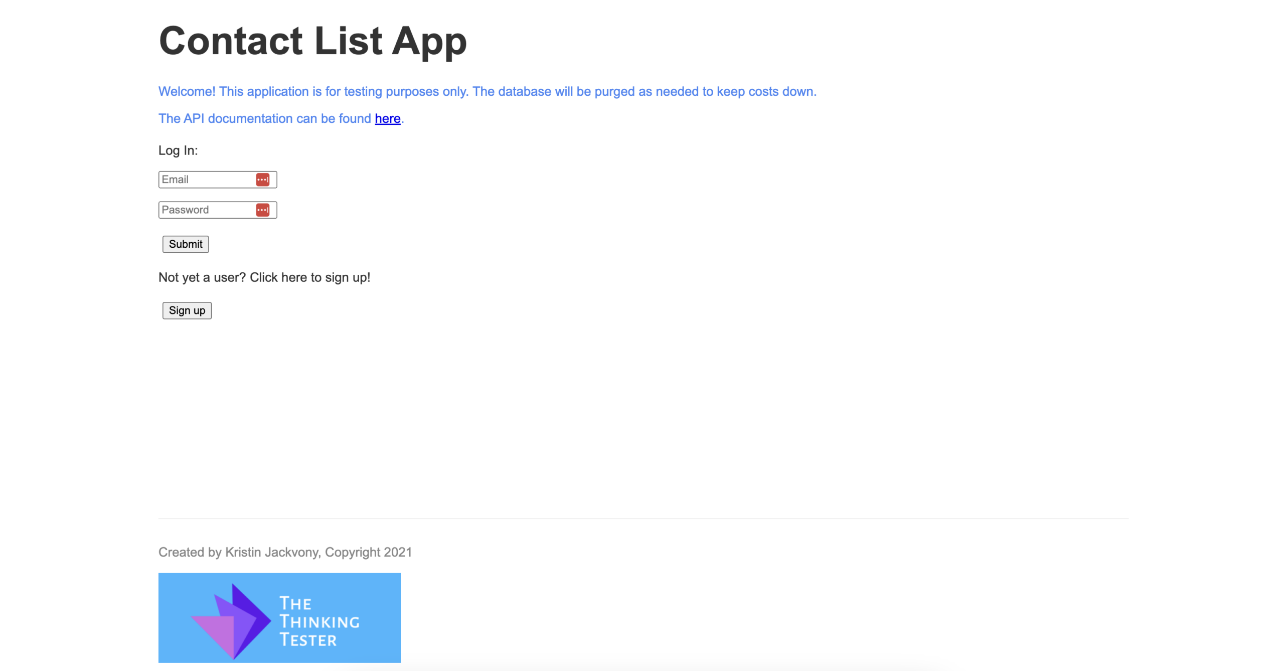 ontact List Web App and API